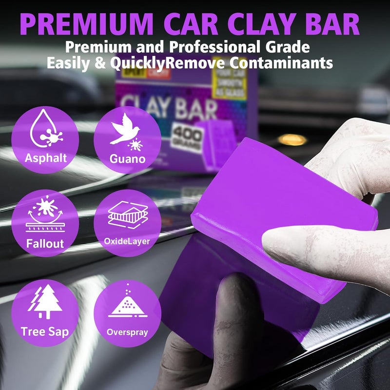 XPERTCHEMY Car Clay Bar 4 Pack 400g(4x100g), Auto Detailing Premium Grade No Scratch Magic Clay Bars Cleaner Kit with Washing and Adsorption Capacity for Car Auto SUV, RV, Truck, Purple - Image 4